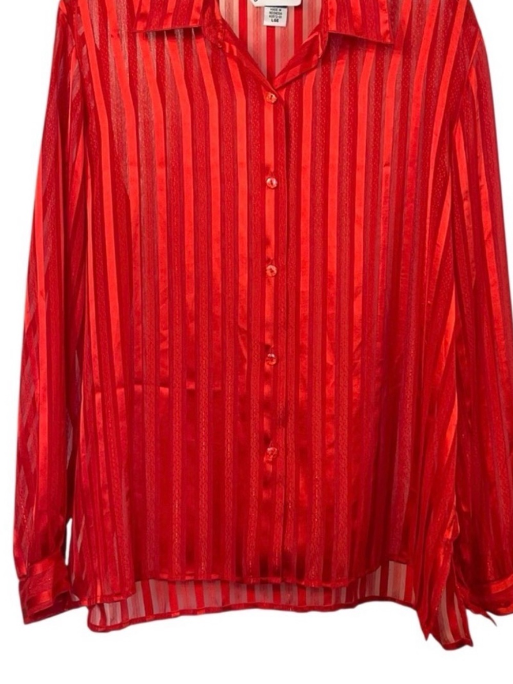 Shapely Red Striped Women's Blouse- Large